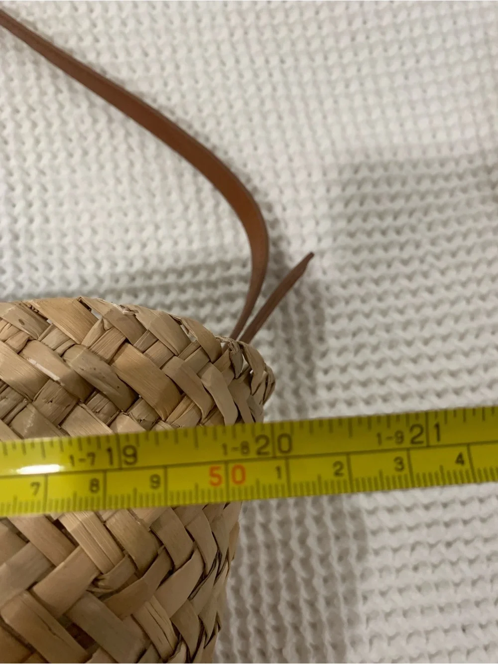 Woven Straw Tote Bag with Tan Leather Trim - Picture 9 of 10